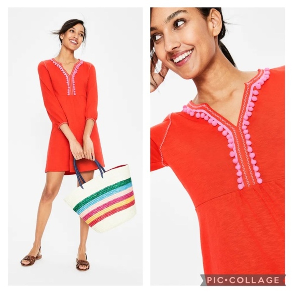 Boden Carina Jersey Pom Pom Trim Dress Sz 6
